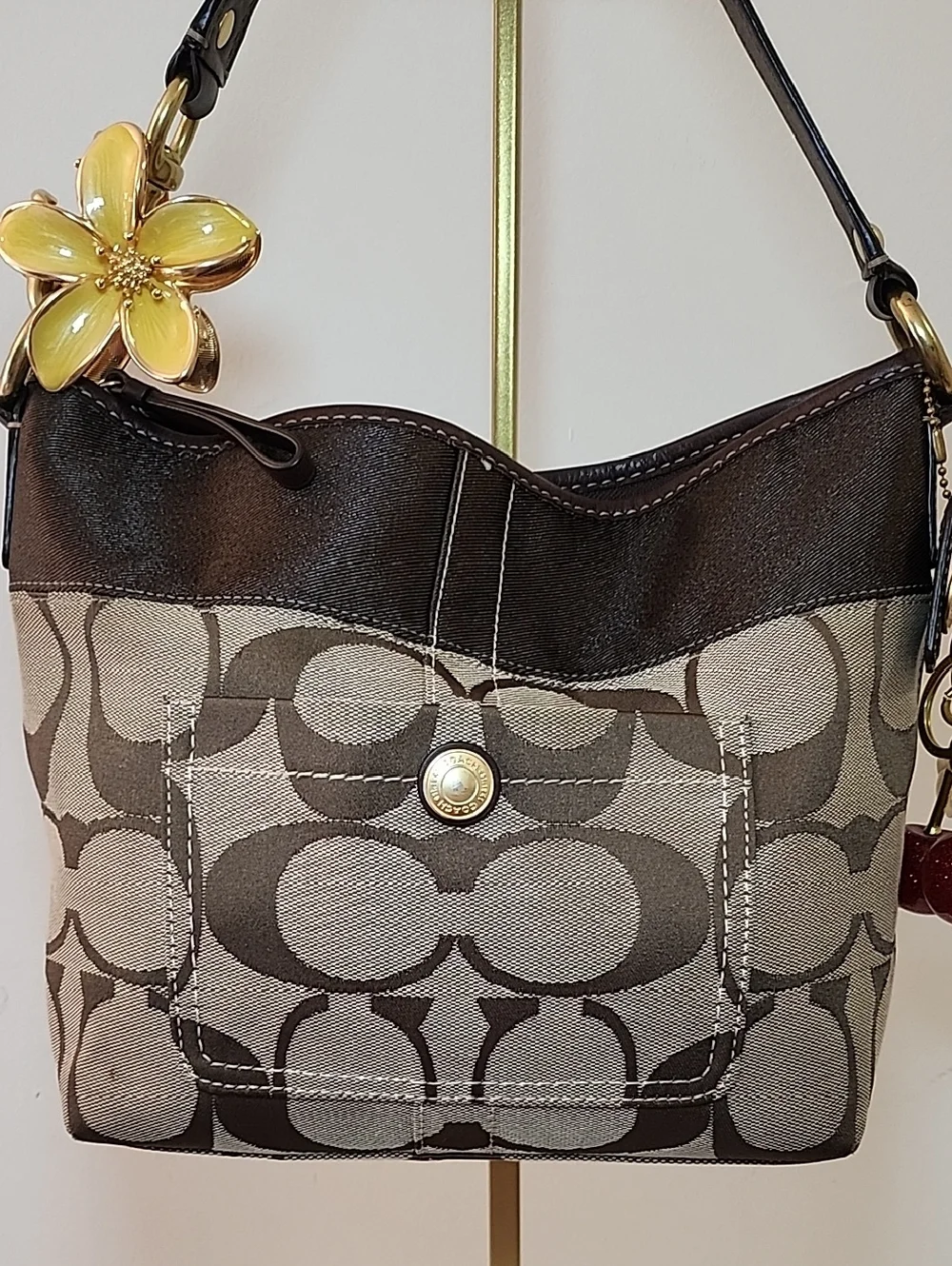 Coach Y2K Legacy  Hobo Jacquard Signature shoulder bag tan brown Gold hardware